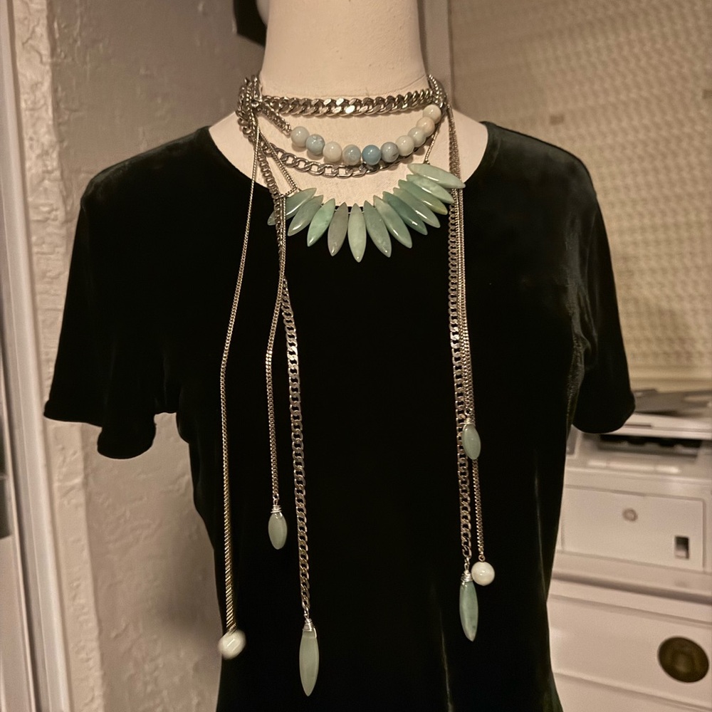 Chic Layered Mint Statement Necklace - image 3